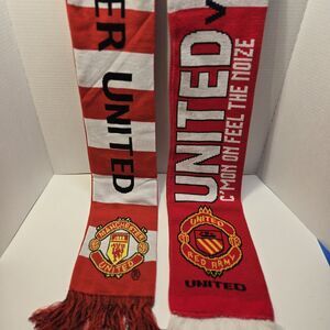 Manchester United Football/Soccer Scarf Red White Knit - Lot of 2 - Made in UK